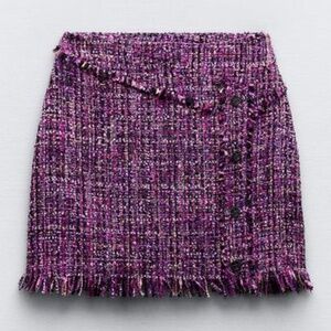 Zara Textured Tweed Mini Skirt in Fuchsia Pink Multicolor Size XS NWOT